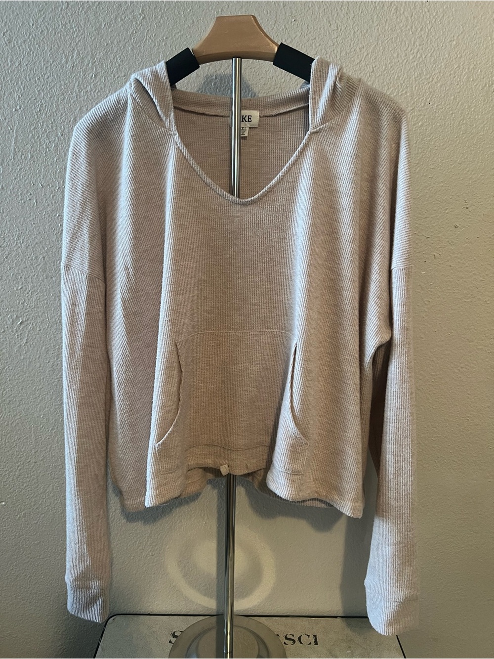 BKE Light Taupe Hooded Knit Pullover Sweater size XL